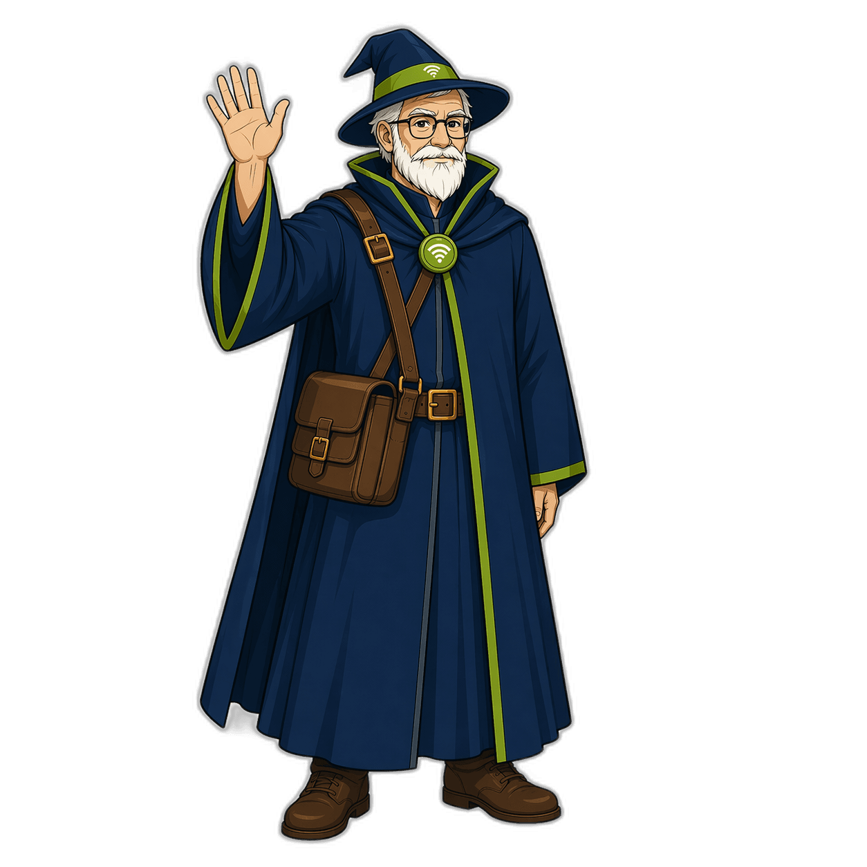 My WiFi Wizard advisor mascot waving